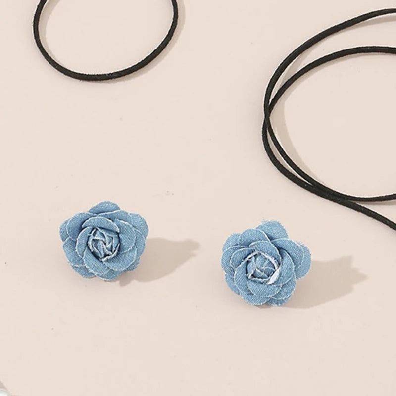 Flower Choker Necklace with Matching Earrings