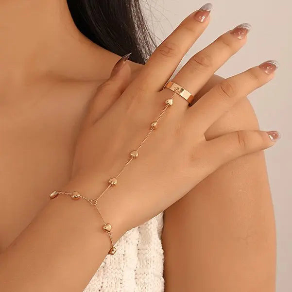 Heart Chain Ring Bracelet