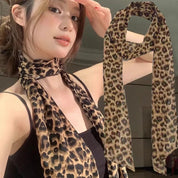 Leopard Print Long Scarf with Polka Dots