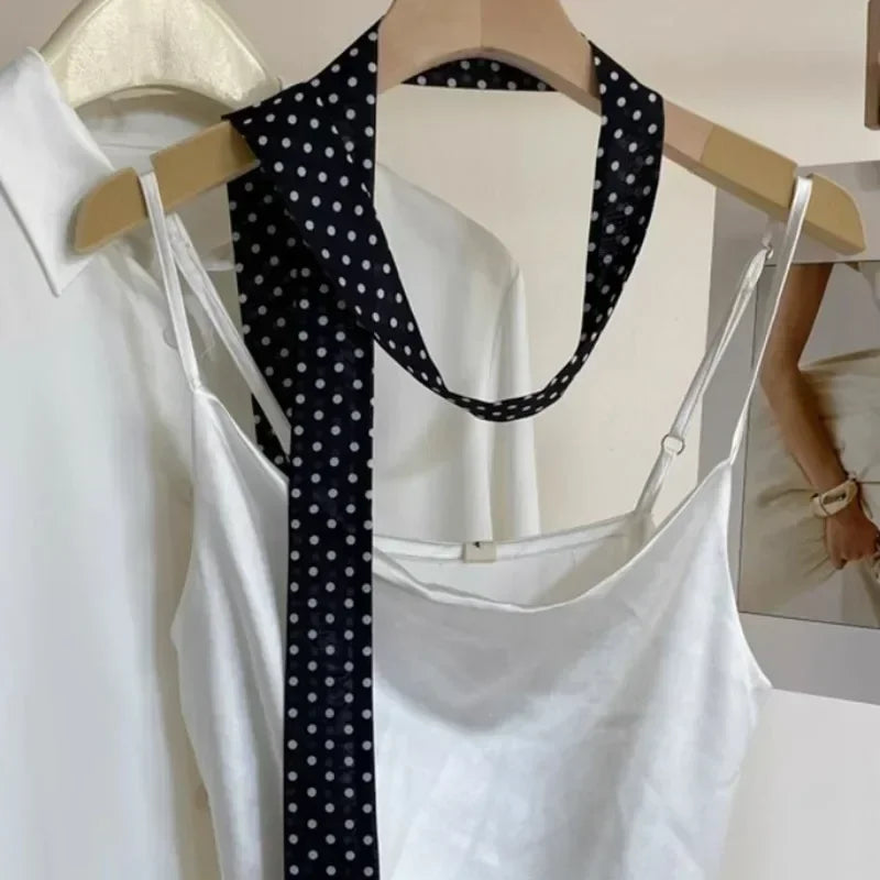Leopard Print Long Scarf with Polka Dots