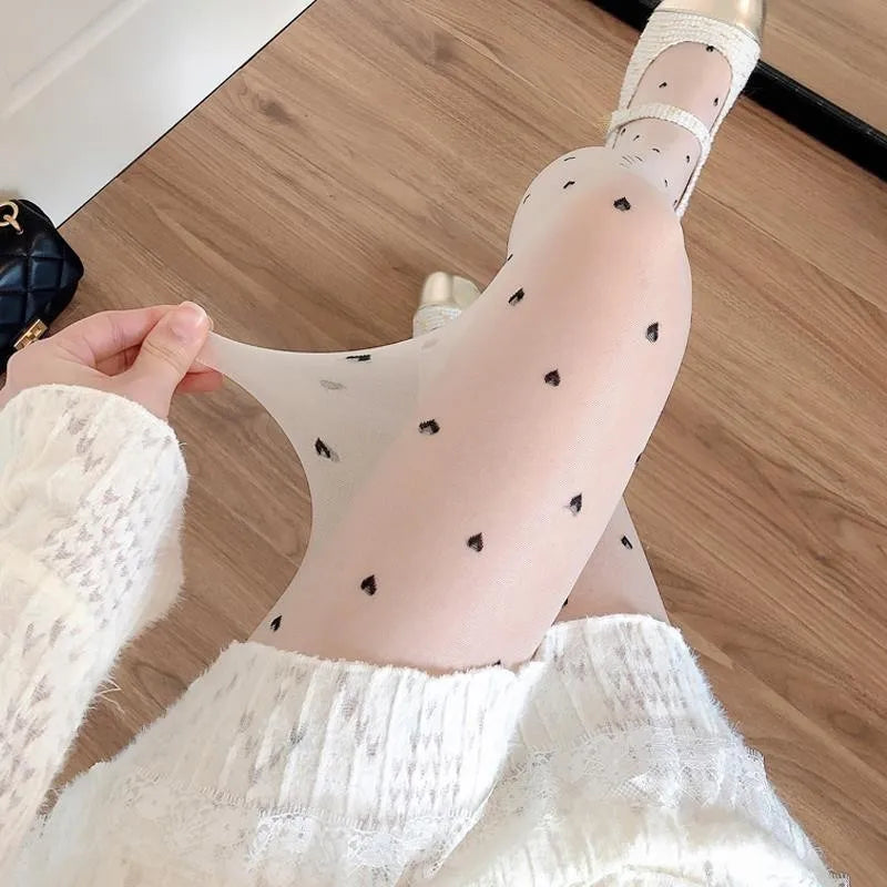 Sheer Heart-Patterned Stockings