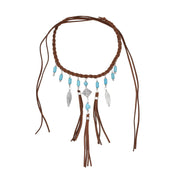 Woven Tribal Necklace with Brown Leather Cord