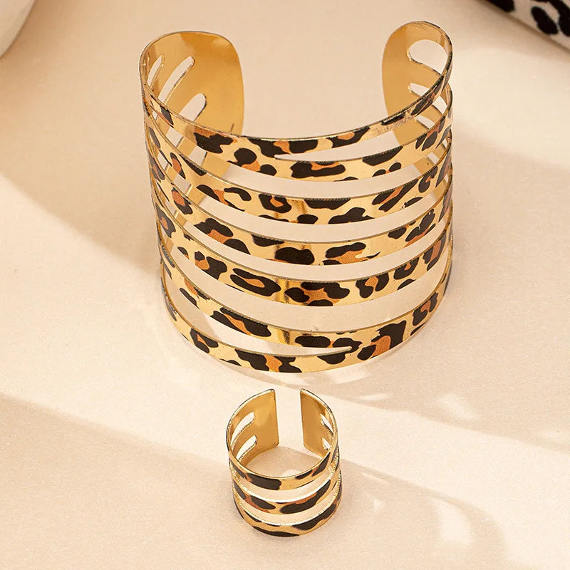 Leopard Print Bracelet and Ring Set