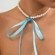 Elegant Ribbon Pearl Necklace