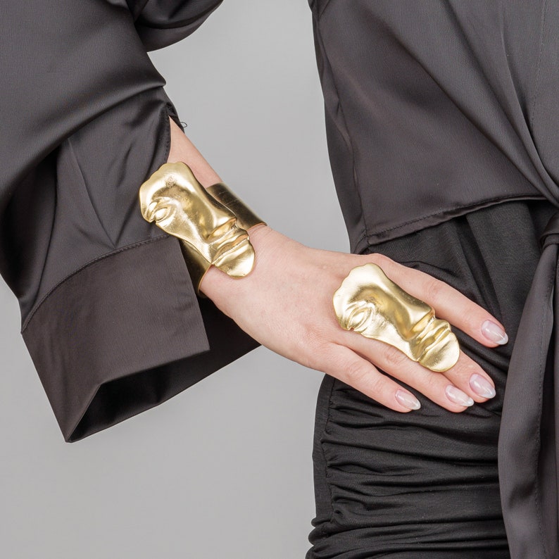 Modern Abstract Face Bracelet and Ring Set