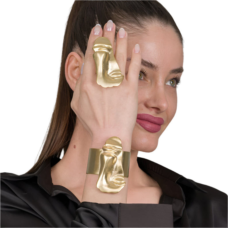Modern Abstract Face Bracelet and Ring Set