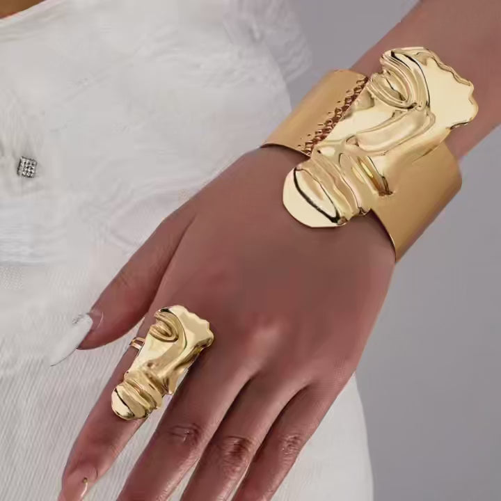 Modern Abstract Face Bracelet and Ring Set