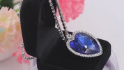 Titanic Blue Ocean Heart "Love Forever" necklace with velvet pouch.
