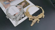 MANILAI Large Crocodile Necklace, Fully Rhinestone Inlaid, Women’s Statement Jewelry, Alloy Torque Choker Bib Collar Maxi Necklace