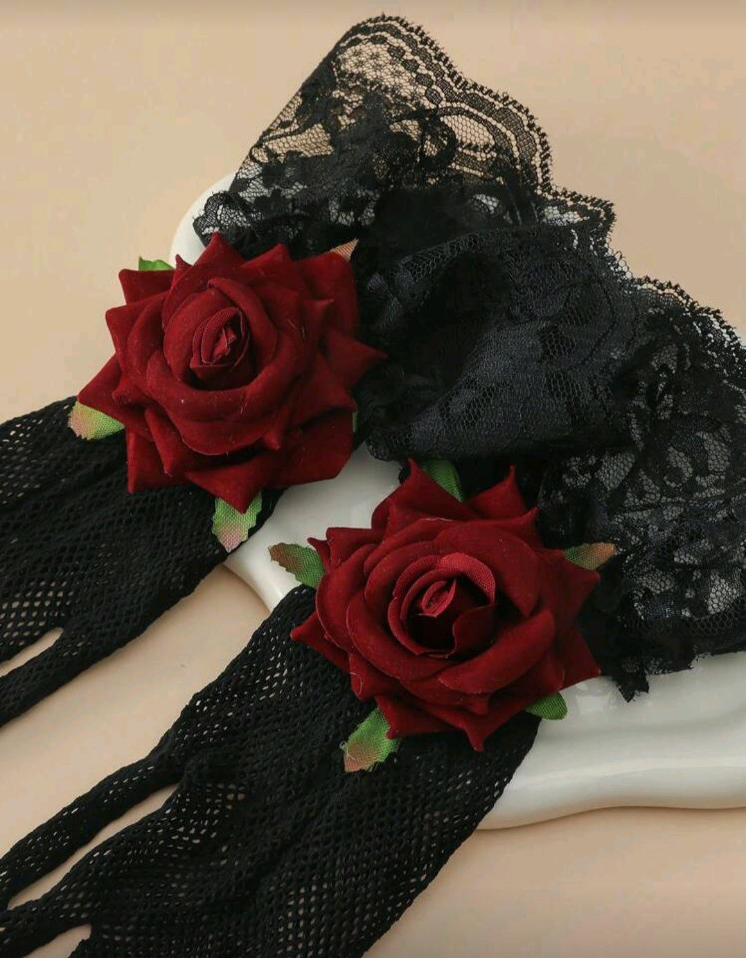 1 Pair Polyester Rose Floral 3D Decor Gloves, Ideal For Evening Dates, Parties, Festivals