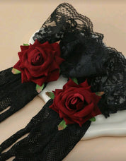 1 Pair Polyester Rose Floral 3D Decor Gloves, Ideal For Evening Dates, Parties, Festivals