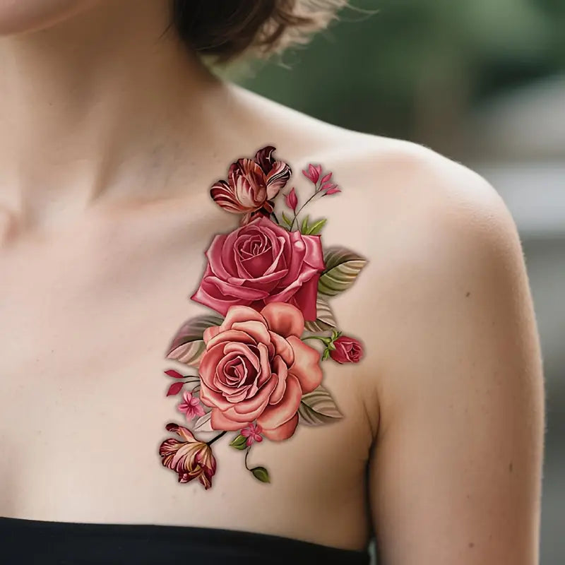 Fake Tattoo, 1 Sheet Flower Pattern Temporary Tattoo for Daily Decoration