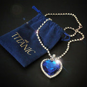 Titanic Blue Ocean Heart "Love Forever" necklace with velvet pouch.