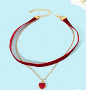 ZZ ZINFANDEL Red Choker Necklace Love Heart Velvet Choker Collar Necklace and earrings,Women`s Layered Heart Black Velvet Choker Pendant Chain for Women Teen Girls Christmas Gift