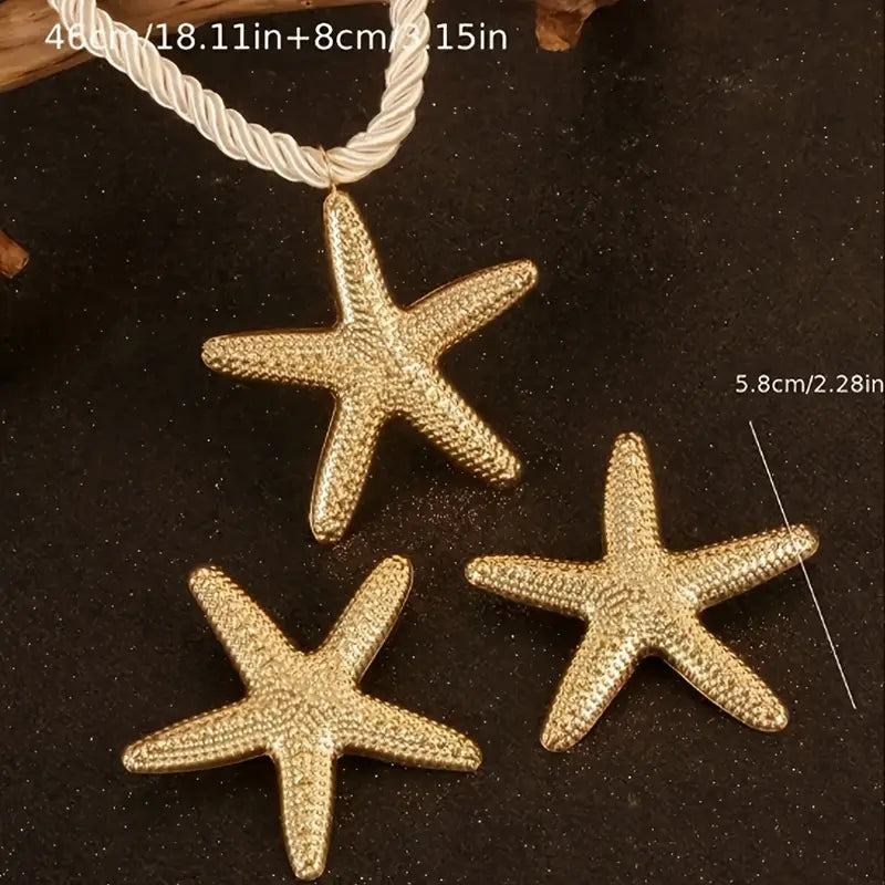 Women’s Boho Necklace & Earring Set – Starfish & Gold-Plated Beads for Holidays and Daily Looks