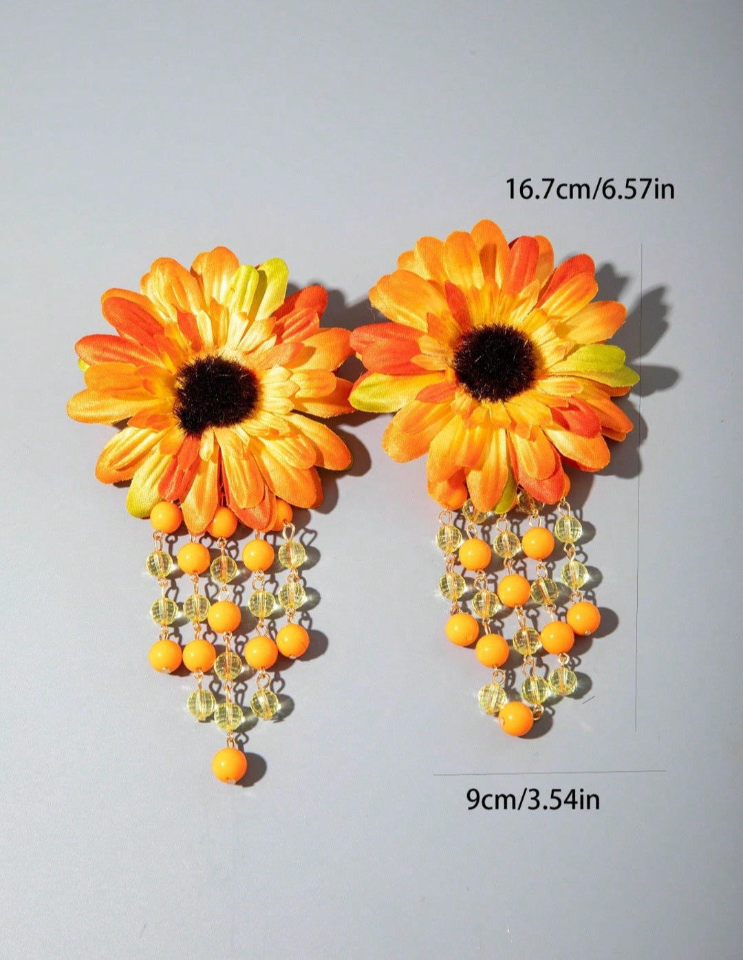 SHEIN imoli 1 Pair Bohemian Vintage Polyester Flower & Sunflower Pendant Beaded Earrings