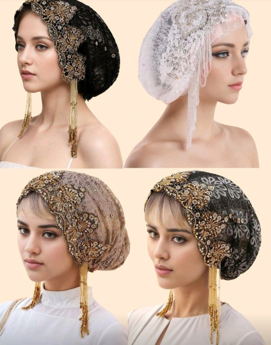 1pc Elegant Lace Beaded Muslim Head Wrap, Versatile For Daily Wear, Party & Gathering