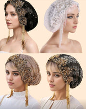 1pc Elegant Lace Beaded Muslim Head Wrap, Versatile For Daily Wear, Party & Gathering