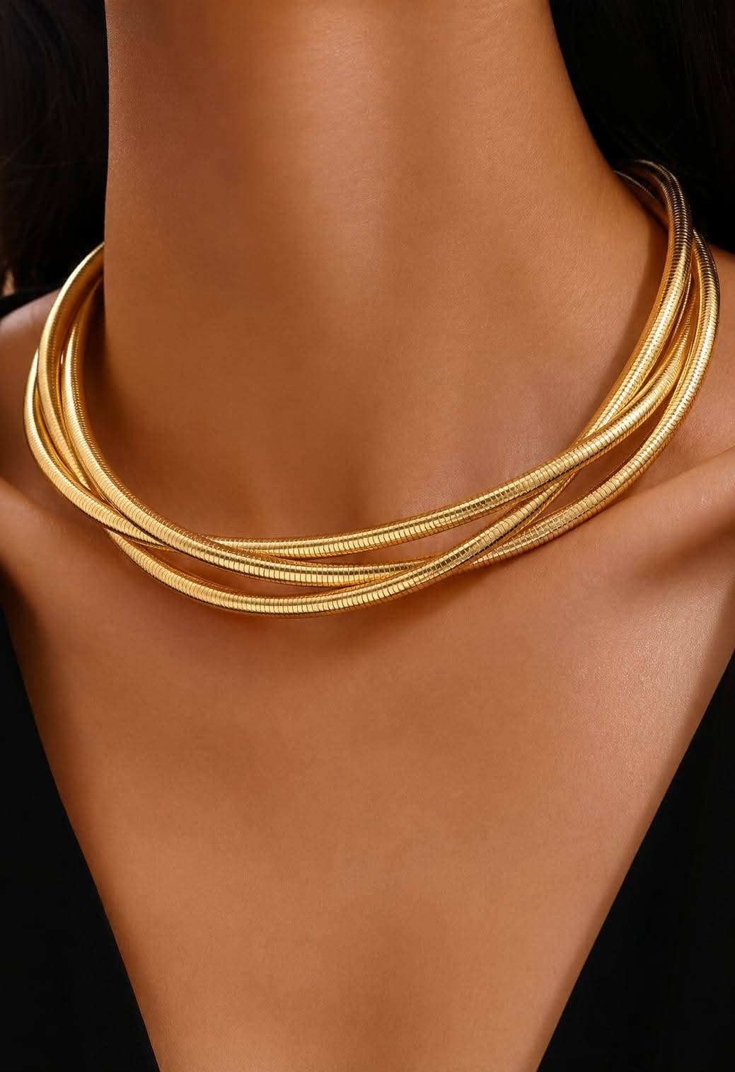 Bold & Timeless: Multi-Strand Gold Snake Chain Choker