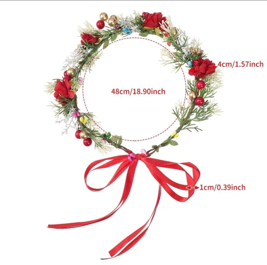 1pc Fashion Party Christmas Artificial Flower Leaf Floral Wreath Headband, Suitable For Holidays, Great Gift For Girlfriend, Teacher, Hawaiian Outfit For Women, Hair Accessories, Coronas, Tiara, Costume Crown, Wedding