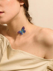 Simple Blue Imitation Butterfly Pendant Necklace for Women, Boho Chain Choker, Summer Beach Party Trendy Jewelry Accessories