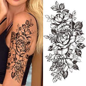 Temporary Tattoos – Black Peony Leaves, Geometric Snake, Pink Lion Flower Design for Women and Men – Fake Sticker Tattoos for Arm and Waist