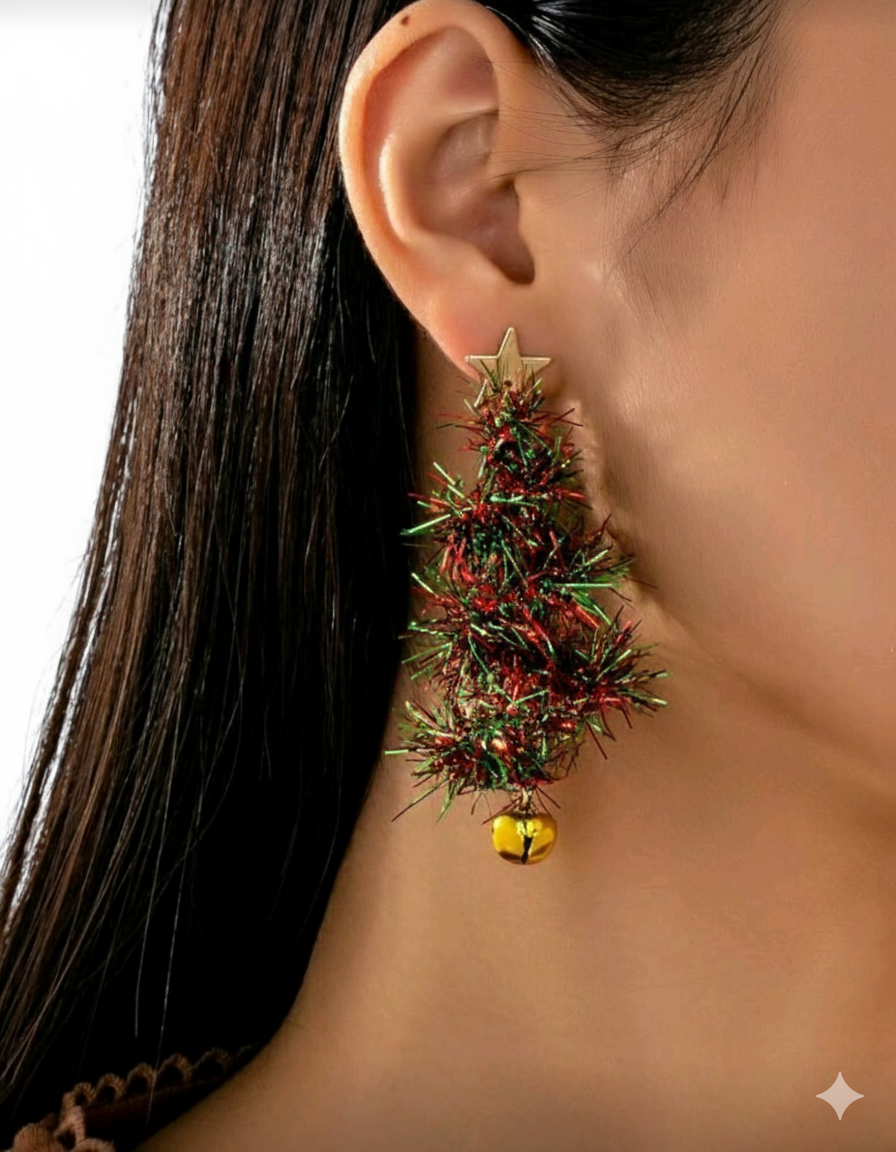 1 Pair Sparkling Christmas Tree Earring, Xmas Star Bell Dangling Earrings , Holiday Festive Jewelry Gift For Women