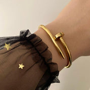 Armwear - Chic Stainless Steel Nail Bracelet for Women with Sleek Finish, Anti Tarnish Jewelry, Aesthetic Cuff for Girls, Minimalist Hand Accessory, Trendy Gift