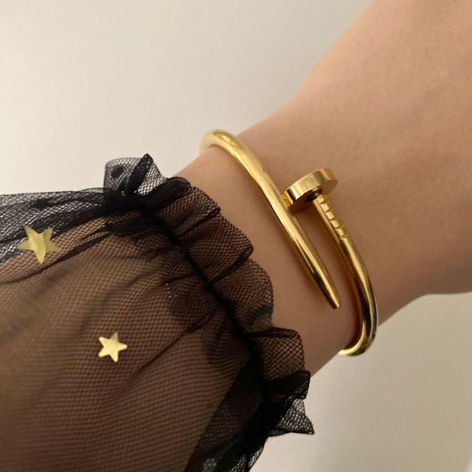Armwear - Chic Stainless Steel Nail Bracelet for Women with Sleek Finish, Anti Tarnish Jewelry, Aesthetic Cuff for Girls, Minimalist Hand Accessory, Trendy Gift