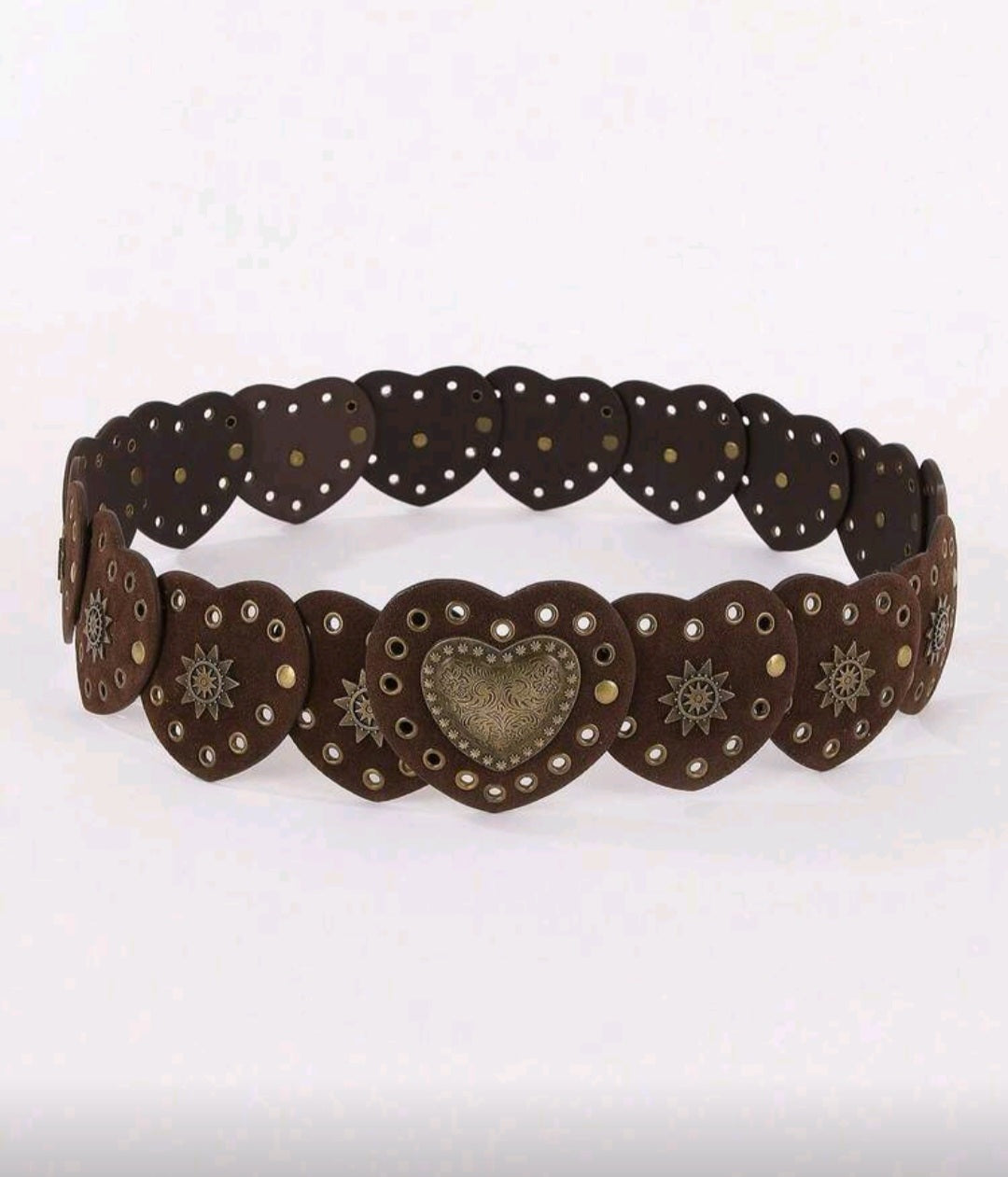Hershine 1pc Bohemian Style Women's Simple And Fashionable Multifunctional Belt, A Patchwork Belt Decorated With Wasteland Style Hearts, Made Of PU Leather With Surface Flocking, Rivet Decoration Retro Belt Dress Accessories American Style Belt, Punk Styl