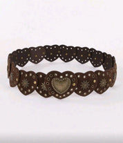 Hershine 1pc Bohemian Style Women's Simple And Fashionable Multifunctional Belt, A Patchwork Belt Decorated With Wasteland Style Hearts, Made Of PU Leather With Surface Flocking, Rivet Decoration Retro Belt Dress Accessories American Style Belt, Punk Styl