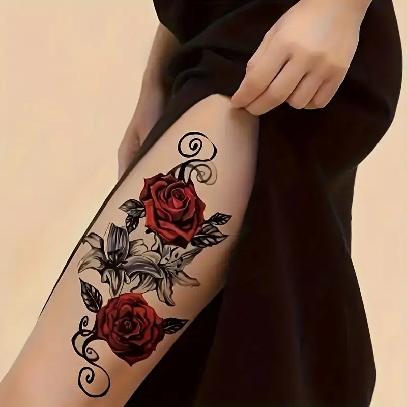 1pc Temporary Rose Tattoo Sticker, Sexy Rose Fake Tattoo for Women, Waterproof Arm & Leg Tattoo Decal, Single-Use Body Art Sticker