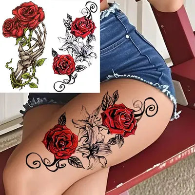 1pc Temporary Rose Tattoo Sticker, Sexy Rose Fake Tattoo for Women, Waterproof Arm & Leg Tattoo Decal, Single-Use Body Art Sticker