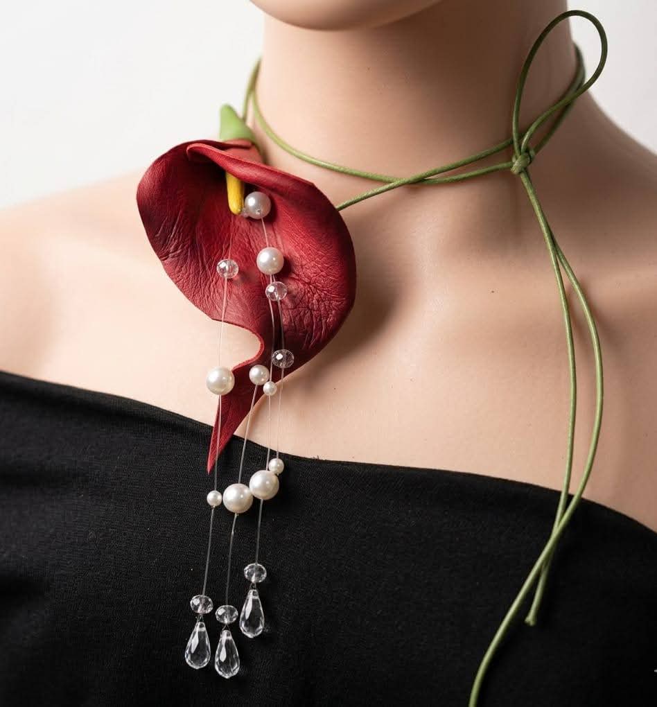 New – Summer Women’s Floral red Pearl Choker Necklace