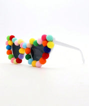 Trends2pcs Colorful Plush Ball Glasses And Earrings Set, Cute Heart-Shaped, Unique And Novel, Party And Dance Eyeglasses, Fun Eyeglasses Boho