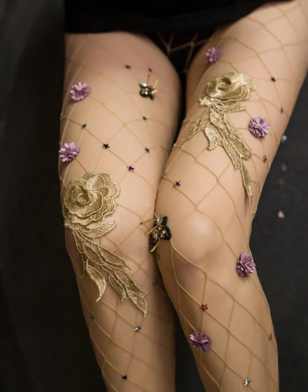 Fishnet Tights with Floral Pattern