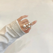 Pearl ring for women, vintage pearl promise ring, adjustable pearl rings, trendy open finger pearl ring, unique jewelry for women and girls.