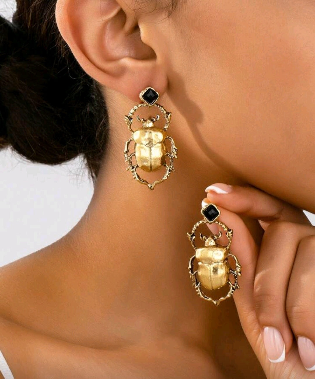 1 Pair Vintage Beetle Design Metal Earrings, Fashion & Versatile