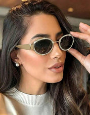 Oval Frame Rhinestone Decorated Women Fashion Glasses BY SHEIN