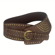 Vintage Faux Leather Rivet Pin Buckle Wide Belt