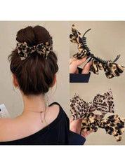 SHEIN 1pc Chic Leopard Print Bow Hair Claw,Large