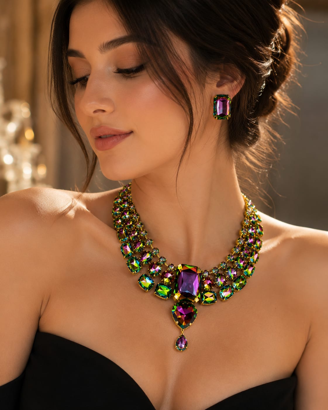 Royal Aurora Crystal Statement Necklace Set