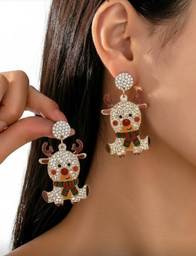 1 Pair Glitter Acrylic Christmas Reindeer Dangle Earring, Cute Xmas Jewelry Gift For Women And Girls