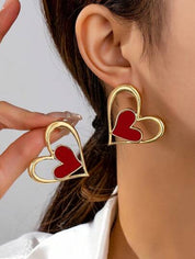   1 Pair Minimalist Stylish Hollow Leopard Print Heart Design Stud Earrings, Versatile For Dates, Gatherings, Parties, Gift