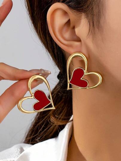   1 Pair Minimalist Stylish Hollow Leopard Print Heart Design Stud Earrings, Versatile For Dates, Gatherings, Parties, Gift