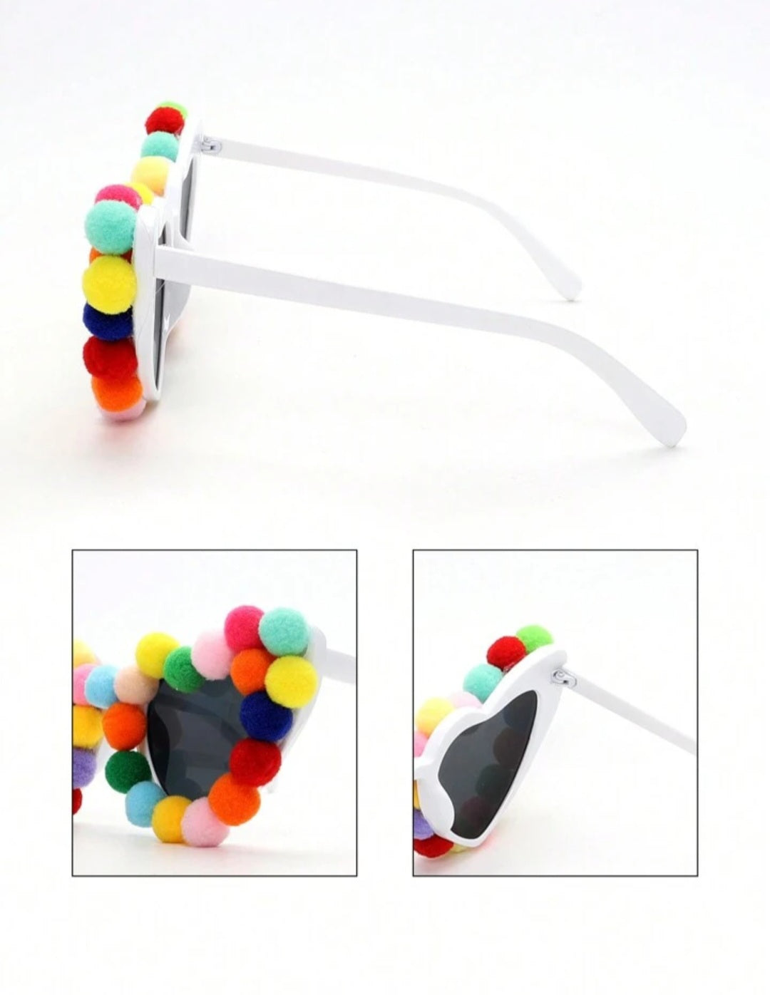 Trends2pcs Colorful Plush Ball Glasses And Earrings Set, Cute Heart-Shaped, Unique And Novel, Party And Dance Eyeglasses, Fun Eyeglasses Boho
