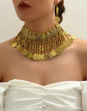 1 Stylish Retro Multi-Pendant Coin Necklace For Women 1 Pair Of Retro Coin Earrings