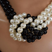 Ddmyoon Dainty Pearl Choker - سلسلة عظم الترقوة الفرنسية ، Fabric Multi -Layer Moon Choker