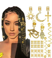 27PCS Gold Hair Jewelry for Braids Loc Jewelry Cross Braid Clips Multi Style Loc Dreadlock Beads Sprial Hair Decoration Metal Hair Cuffs Rings Braid Accessories for Women and Mens
