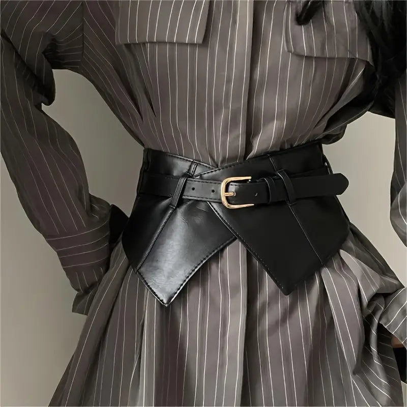 Trendy Women’s Belt for Coat/Dress – Elastic Stretch Belt, Black, Wide Style Option